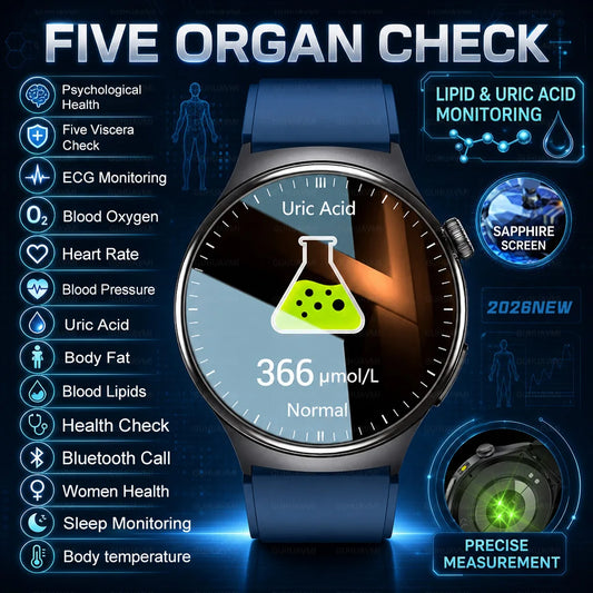 2026New Nursing Grade Health Smartwatches For Men Women Precision Detection Heart Rate Blood Fats Uric Acid ECG+PPG Smart Watch