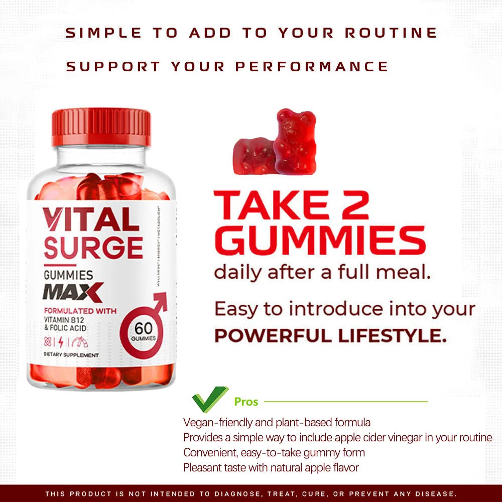 Vital Surge Male Supplement Gummies for Men 60 Count - Nutritional Support for Male Health