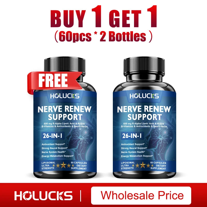 Nerve Renew Support Supplement, Alpha Lipoic Acid, Support Nervous System, Relieve Stress, Promotes Brain Function, Boost Energy