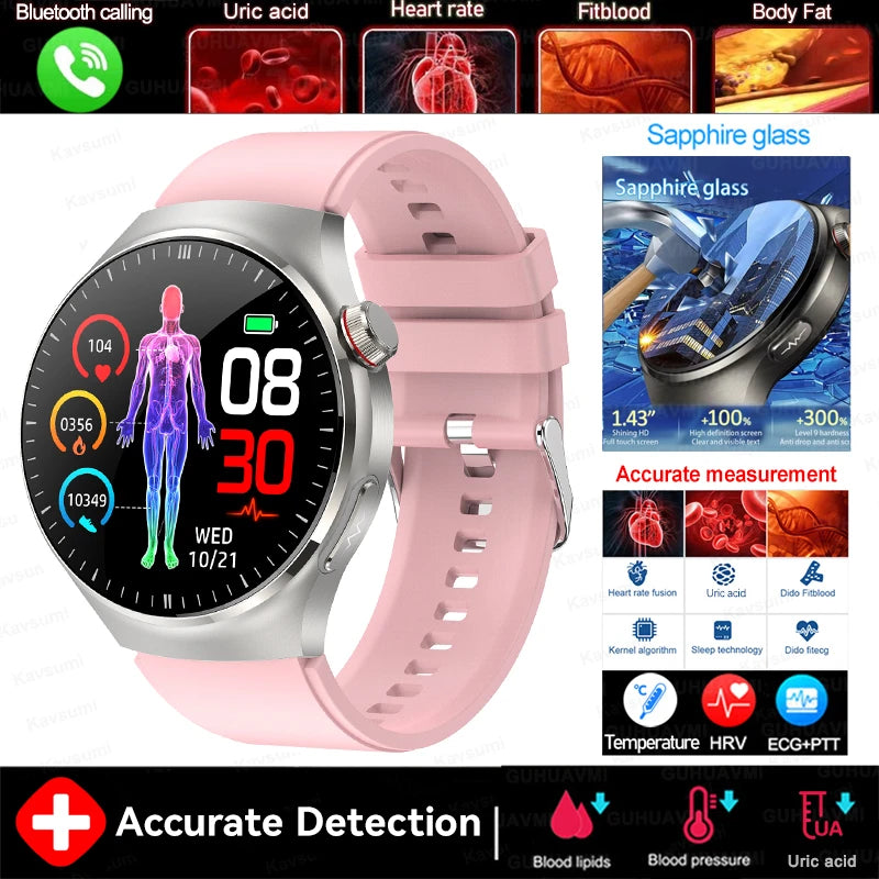 2025 New GUHUAVMI Accurate Blood Lipid Uric Acid Smart Watch Men Women ECG+PPG Blood pressure Bluetooth call Health Smartwatches