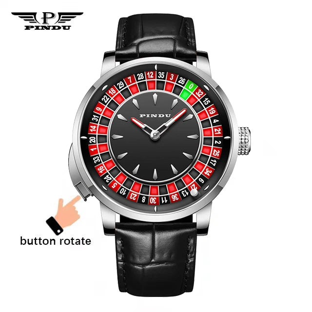 PINDU Men Mechanical Watch NH35A Push Button Roulette Theme