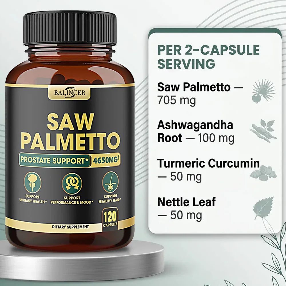 Saw Palmetto Capsules, Prostate Health Support, Reduce Hair Loss & Thinning, Balances Male Hormones, Urinary Tract Care