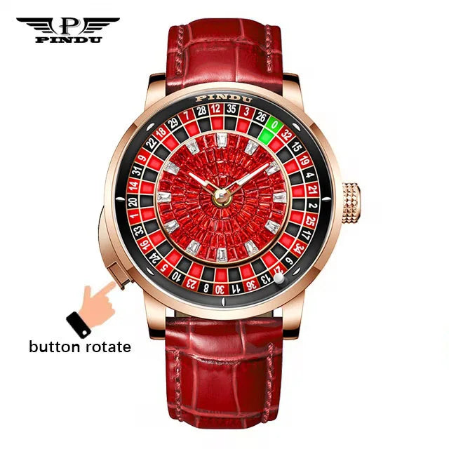 PINDU Men Mechanical Watch NH35A Push Button Roulette Theme