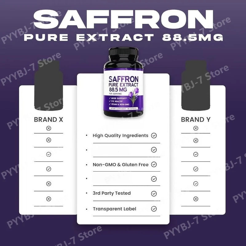 Saffron Extract Capsules 90 Count for Mood Energy and Eye Health Support Vegan Non GMO Gluten Free Dietary Supplement
