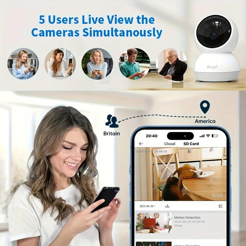 ALAGA 3K Pet Camera With App AI Detection 360 Pan Tilt 5G WiFi 2 Way Audio