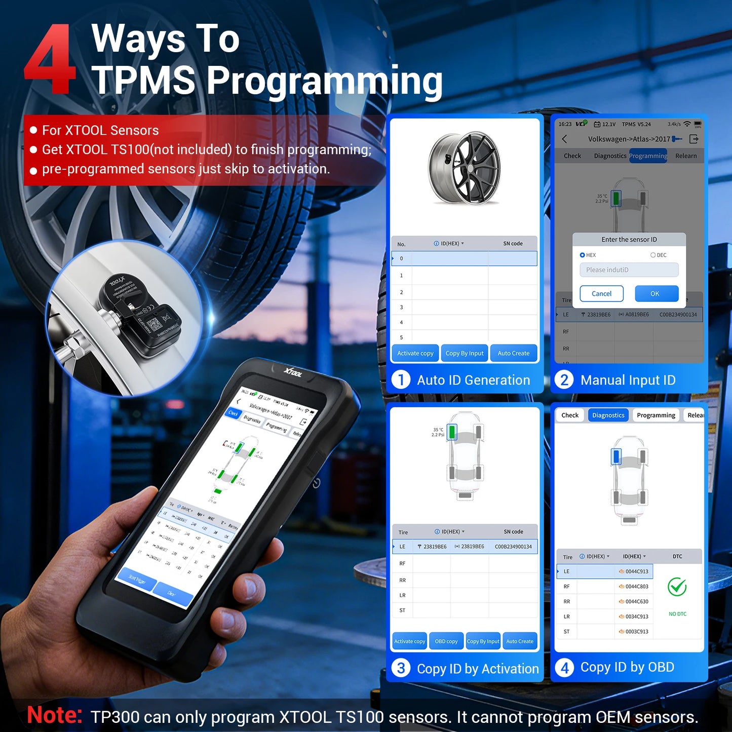 XTOOL TP300 TPMS Programming Scanner TPMS System Health Check 5 System Automotive Diagnostic Tools 8 Resets Lifetime Free Update