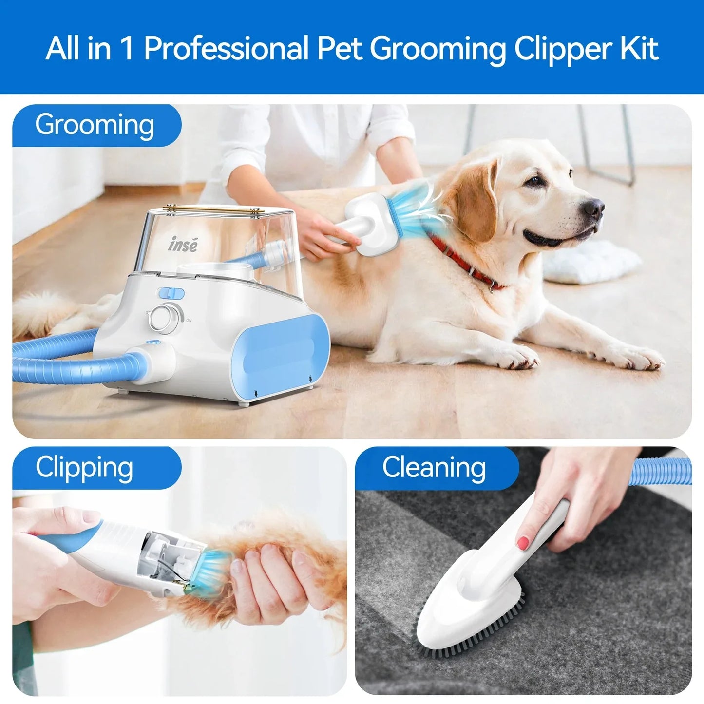 INSE P30 Pet Grooming Vacuum Ultra Quiet Hair Clipper Kit