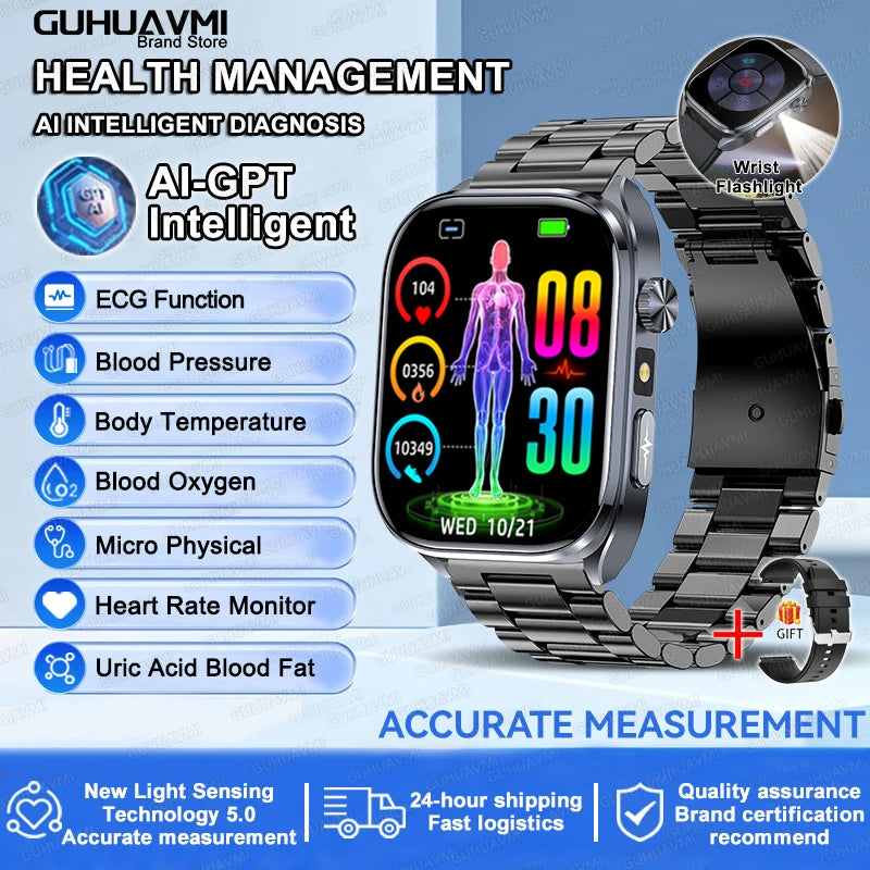 2026 New AI Health Care Accurate detection ECG SmartWatch Blood Pressure lipids Uric Acid Analysis Bluetooth Call Smart Watches