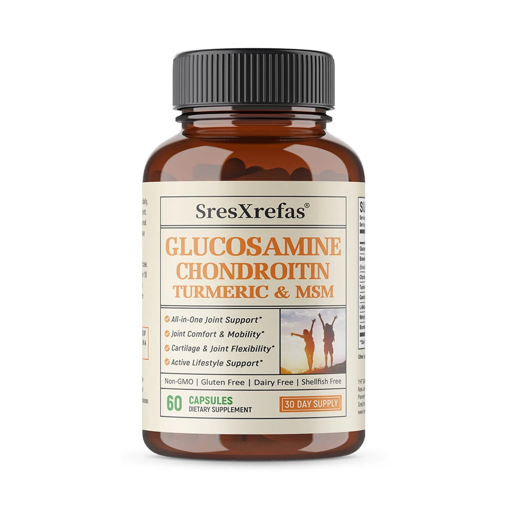 Glucosamine Chondroitin MSM Turmeric Capsules, Supports Hips, Knees, Joint, Bone, Cartilage Health & Mobility, Flexibility