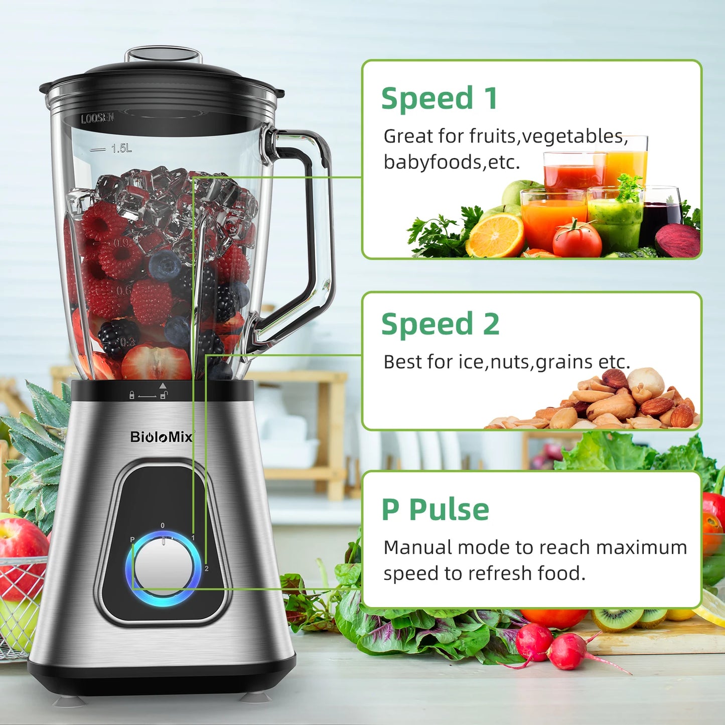 Biolomix 1300W Blender For Smoothies Frozen Drinks And Sauces