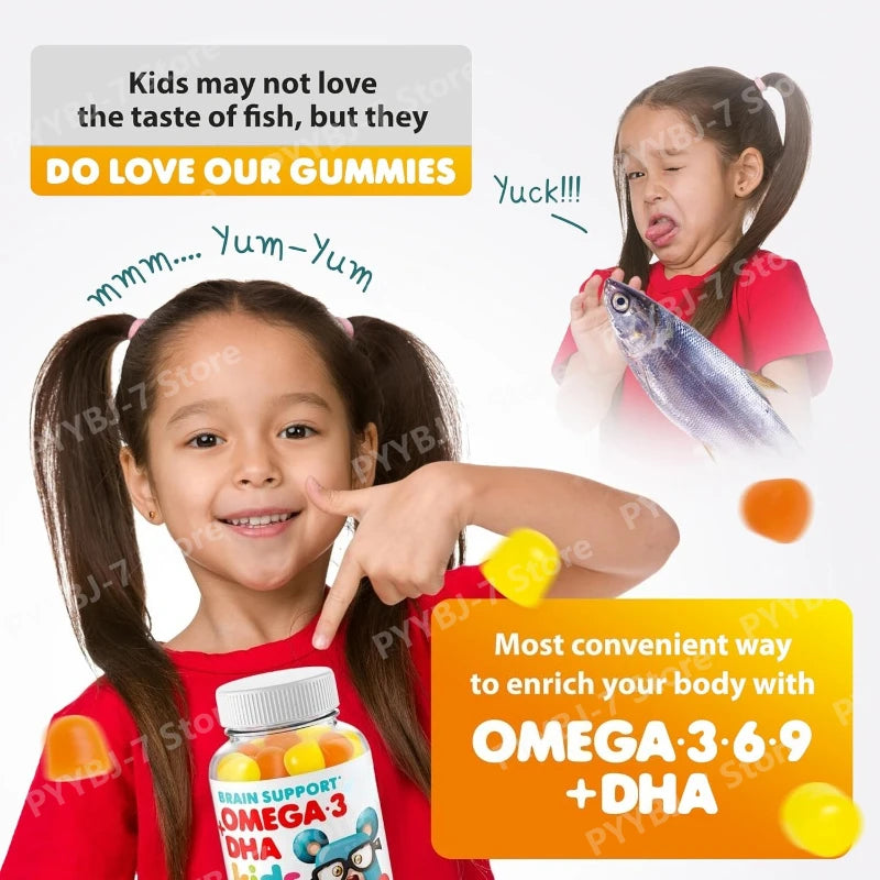 Omega 3 Kids Gummies Vegan for Kids with No Fish Oil Vitamins for Brain Heart Health Gluten Free Daily Health Supplements