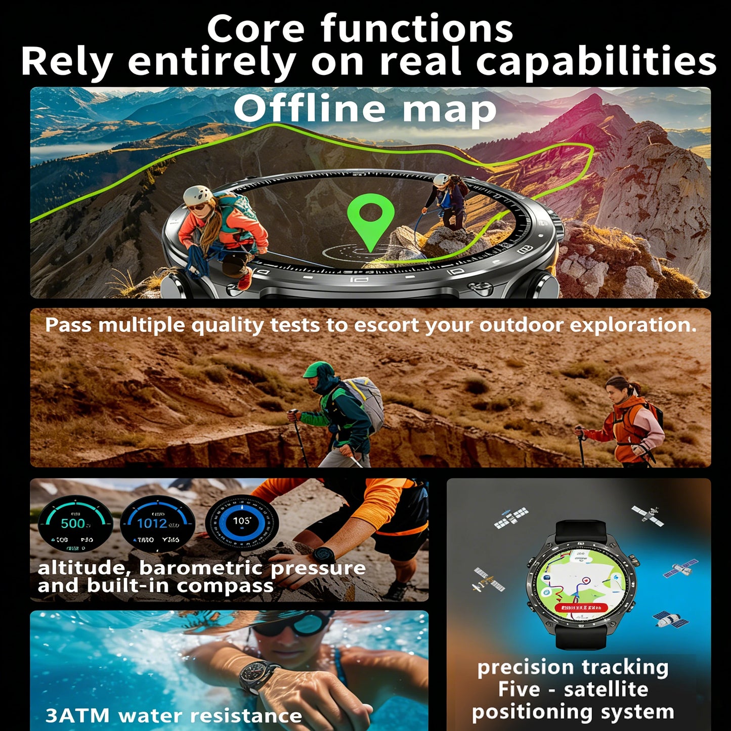 GPS Smart Watch for Outdoor HD300Pro Sports Watch Offline Map 5.4Bluetooth Call Waterproof Health Travel Diving Smartwatch