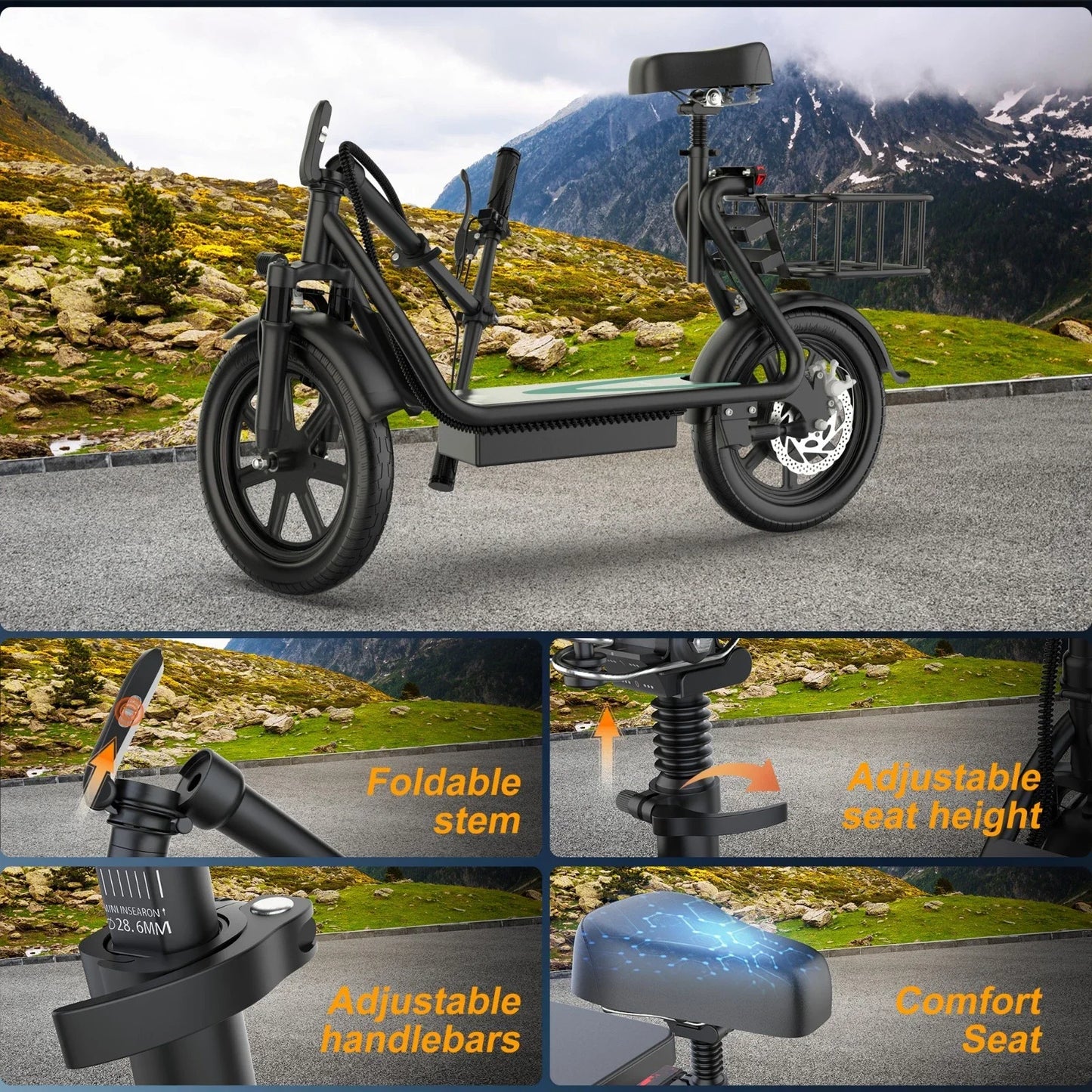 Electric Scooter With Seat For Adults 500W 48V 10.4Ah Battery 28 Miles