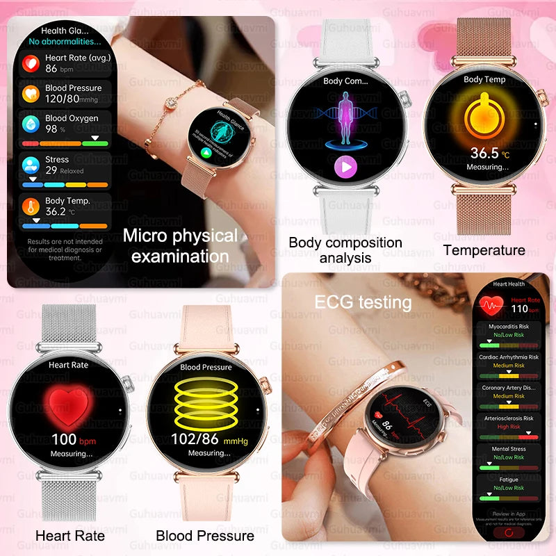 Luxury Diamond Smart Watch For Women 1.32" AMOLED Screen Heart Rate Blood Pressure Health Monitor IP68 Waterproof Sports Watches