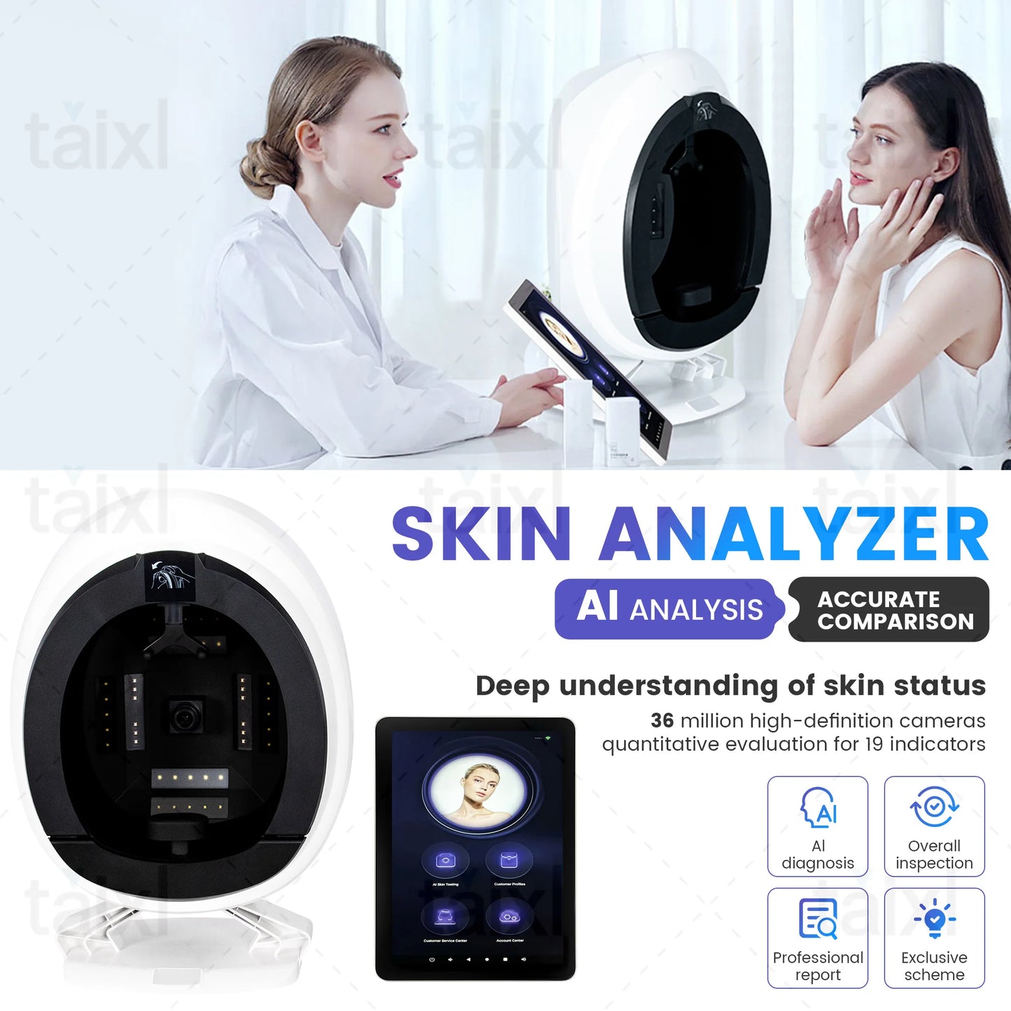MYOSLIM 3D Facial Skin Analyzer Machine 8 Light Spectrum Scanner