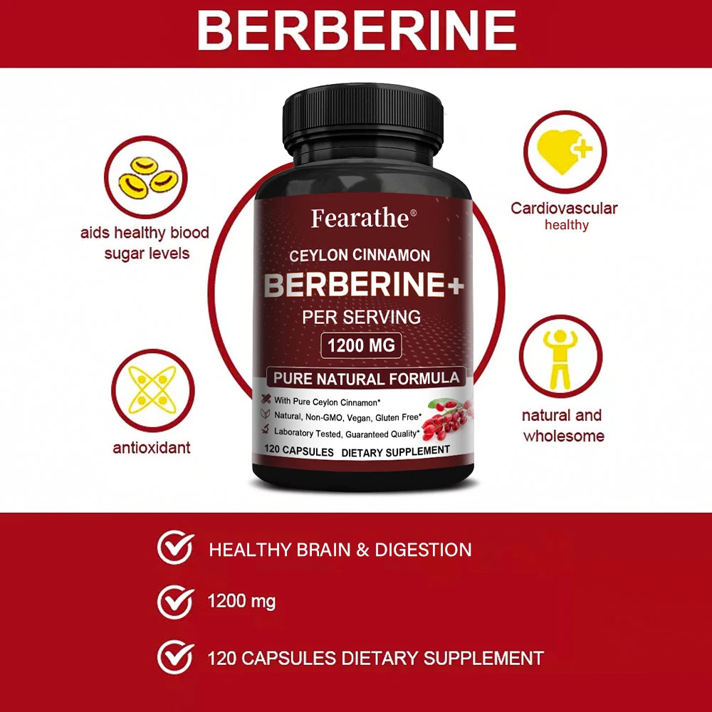 Berberine HCI & Ceylon Cinnamon Capsules, Support Cardiovascular, Gastrointestinal, Liver, Immune Health & Metabolic Balance