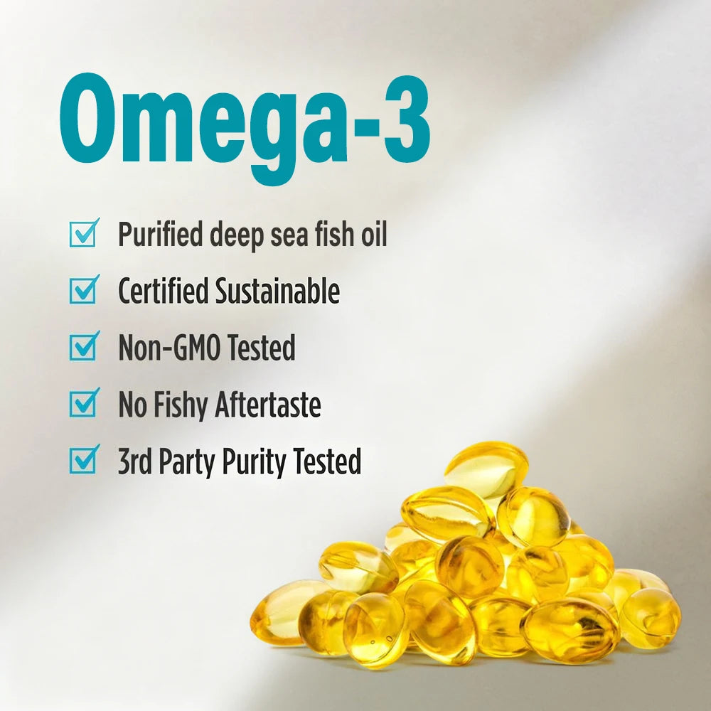 Omega 3 Fish Oil with EPA & DHA, High Absorption Fatty Acids, Heart & Brain Health, Vision, Skin Hair & Nervous System Care