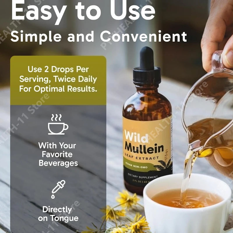 Mullein Drops with Ginger & Lemon for Lung Cleanse and Detox Mullein Leaf Extract for Respiratory Lung Health Detox 60ml