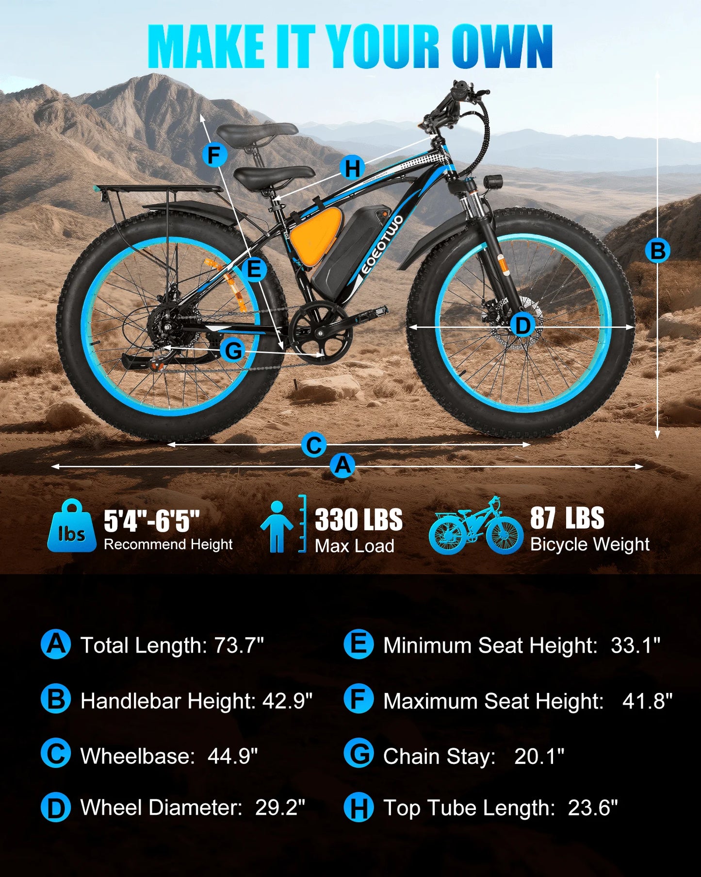 EOEOTWO Electric Bike 1500W Peak With 960Wh Battery 70 Mile