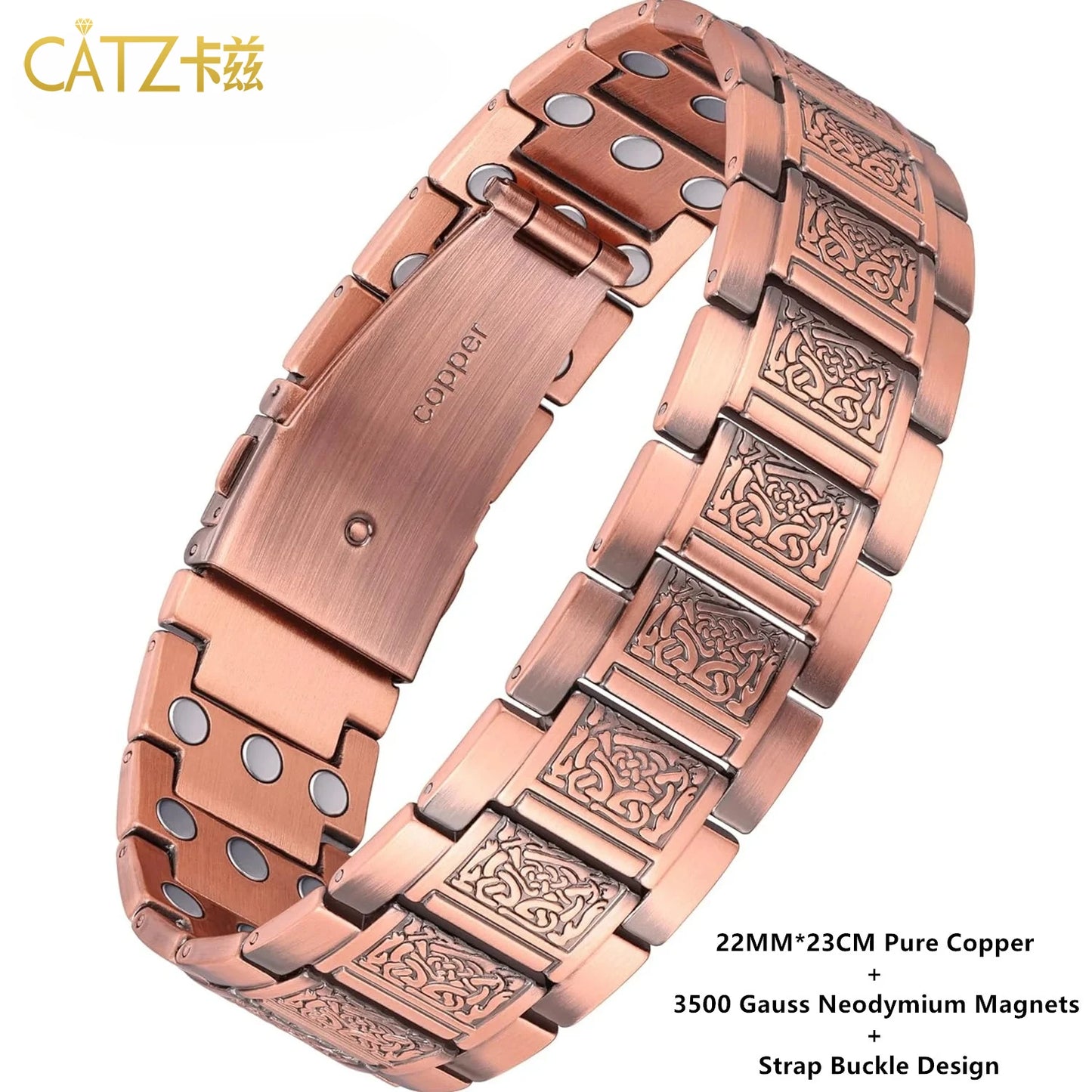Premium Copper Bracelet for Men  Health with Grid Pattern Design Magnetic Wristband Jewelry Gifts