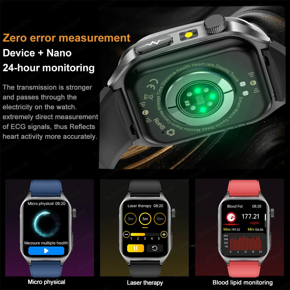 2026New Health Smartwatch 650nm Laser Therapy Men ECG Blood Pressure Lipid Uric Acid Bluetooth Call For Android IOS Smart Watch