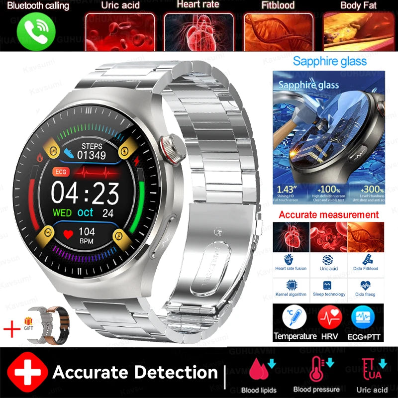 2025 New GUHUAVMI Accurate Blood Lipid Uric Acid Smart Watch Men Women ECG+PPG Blood pressure Bluetooth call Health Smartwatches