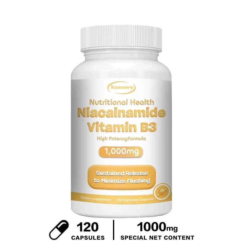 Niacinamide Vitamin B3 Capsules - Supports Brain Function and Heart Health, Boosts Energy Production, and Enhances Immunity