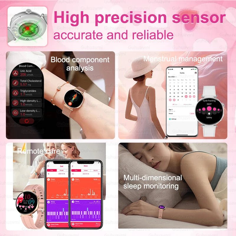 Luxury Diamond Smart Watch For Women 1.32" AMOLED Screen Heart Rate Blood Pressure Health Monitor IP68 Waterproof Sports Watches