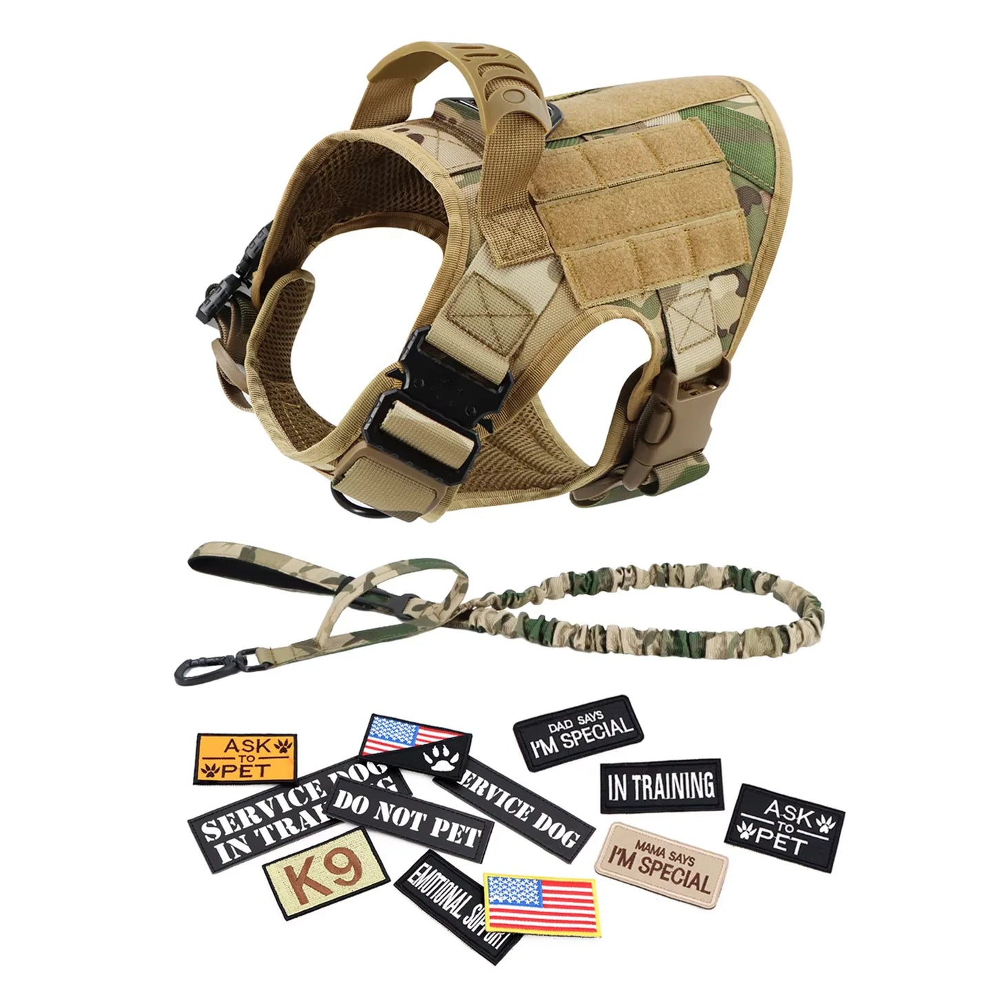 Military Grade Dog Harness Vest With Leash And Patches Set