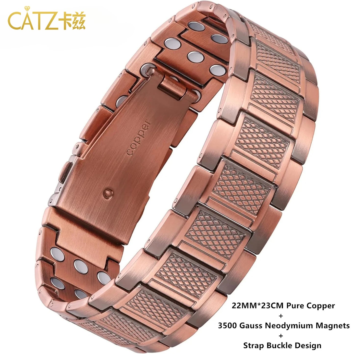 Premium Copper Bracelet for Men  Health with Grid Pattern Design Magnetic Wristband Jewelry Gifts