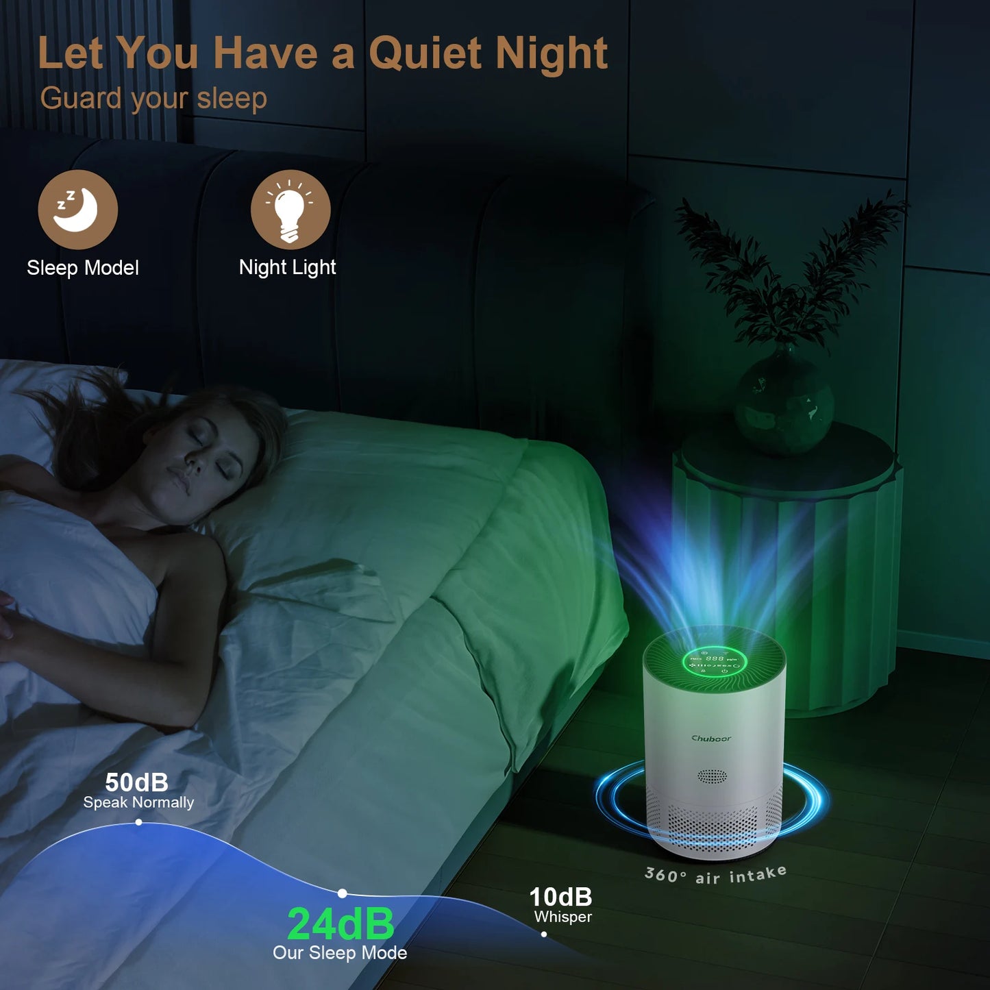 Chuboor H13 True HEPA Air Purifier For Home Odors Pollen