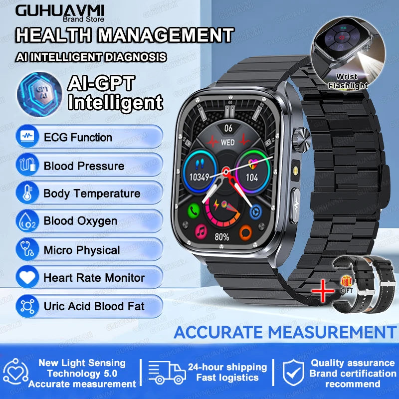 2026 New AI Health Care Accurate detection ECG SmartWatch Blood Pressure lipids Uric Acid Analysis Bluetooth Call Smart Watches
