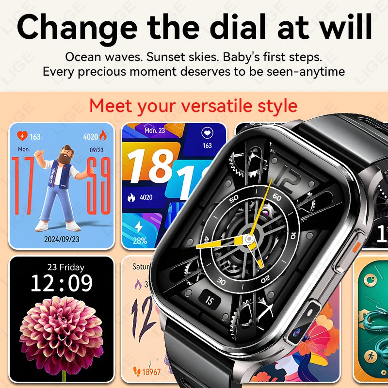 LIGE 2026 New Smart Watch Men Women Camera Take Photos Record Video Health Monitor Sport Fitness 670mAh 2.01" BT Call Smartwatch
