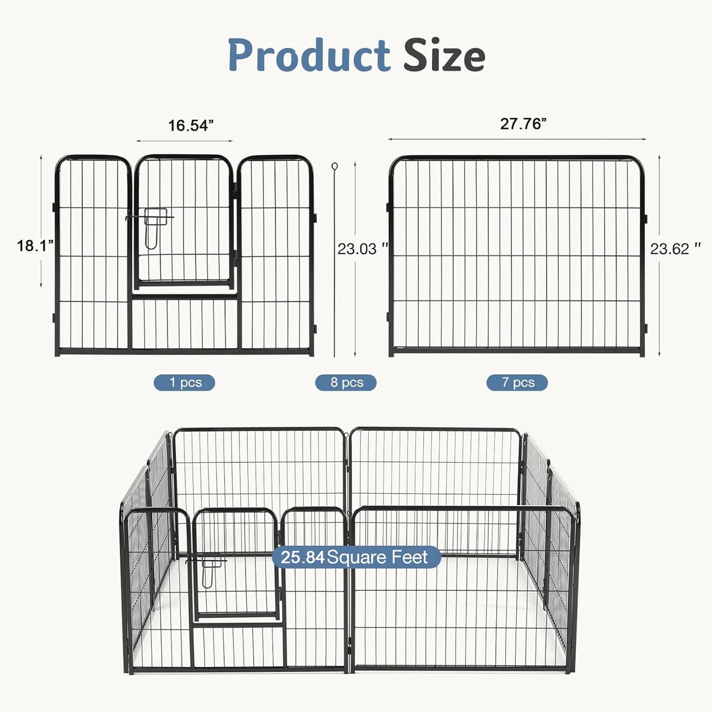 JHK Metal 8 Panel Dog Playpen Fence For Indoor Outdoor