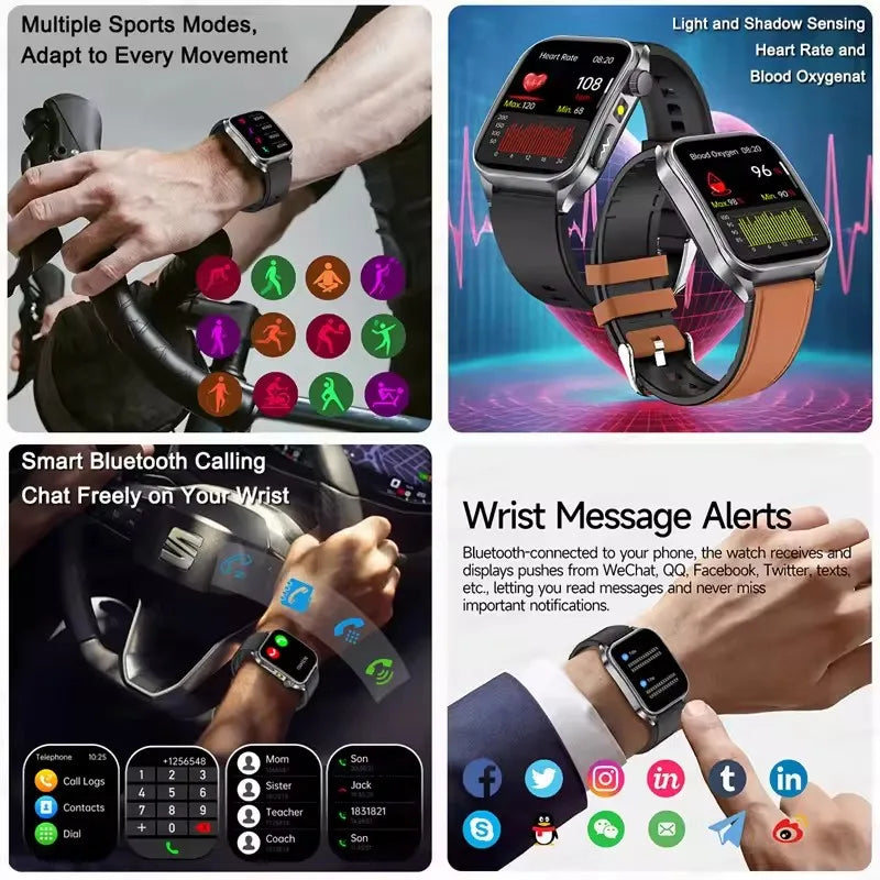 2026New ECG Monitoring Smart Watch 1.95-inch AMOLED Screen Dual-Probe Laser Health Bluetooth Call Waterproof Sports Smartwatches