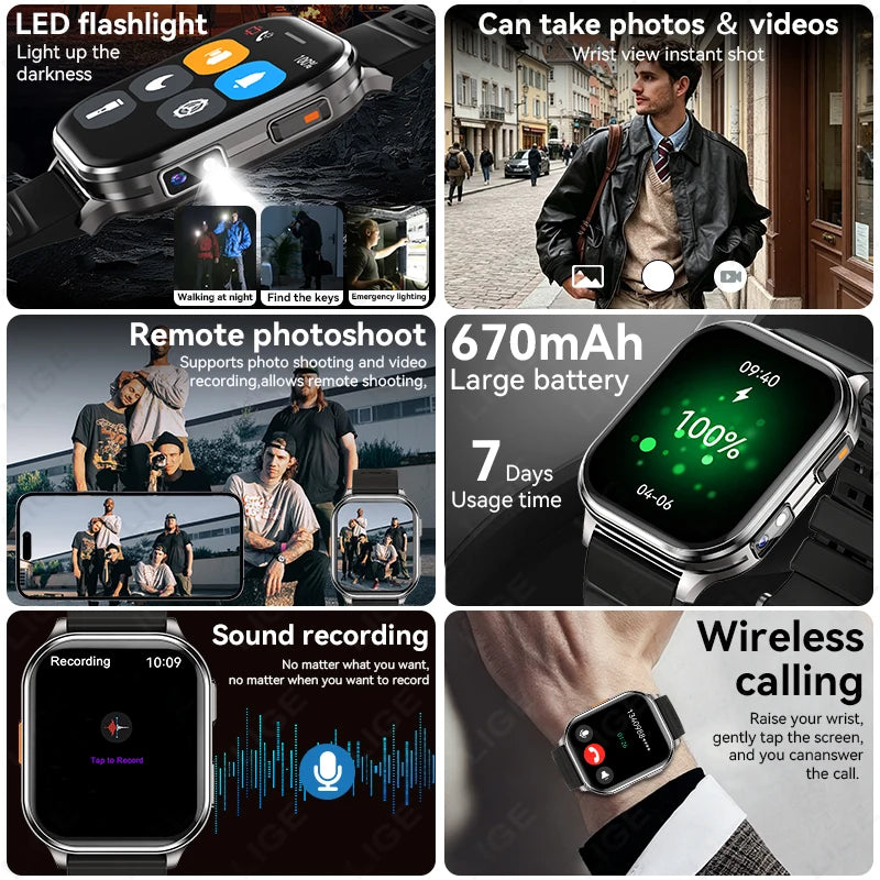 LIGE 2026 New Smart Watch Men Women Camera Take Photos Record Video Health Monitor Sport Fitness 670mAh 2.01" BT Call Smartwatch