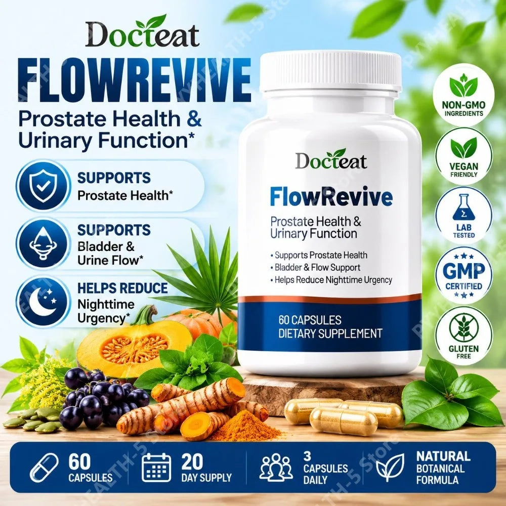 Docteat FlowRevive Prostate Health & Urinary Function Capsules Supports Prostate and Bladder Flow with Quercetin 60 Capsules