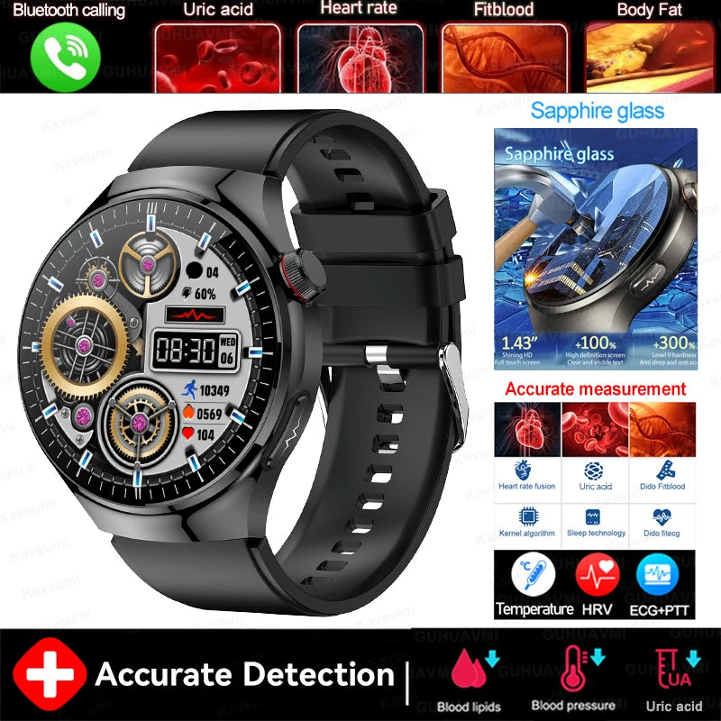 2025 New GUHUAVMI Accurate Blood Lipid Uric Acid Smart Watch Men Women ECG+PPG Blood pressure Bluetooth call Health Smartwatches