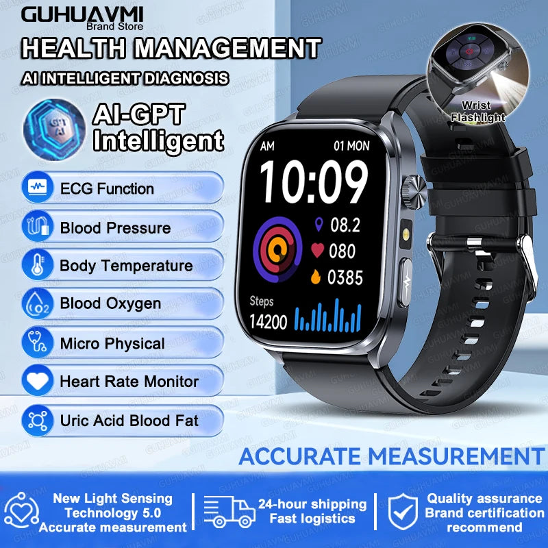 2026 New AI Health Care Accurate detection ECG SmartWatch Blood Pressure lipids Uric Acid Analysis Bluetooth Call Smart Watches