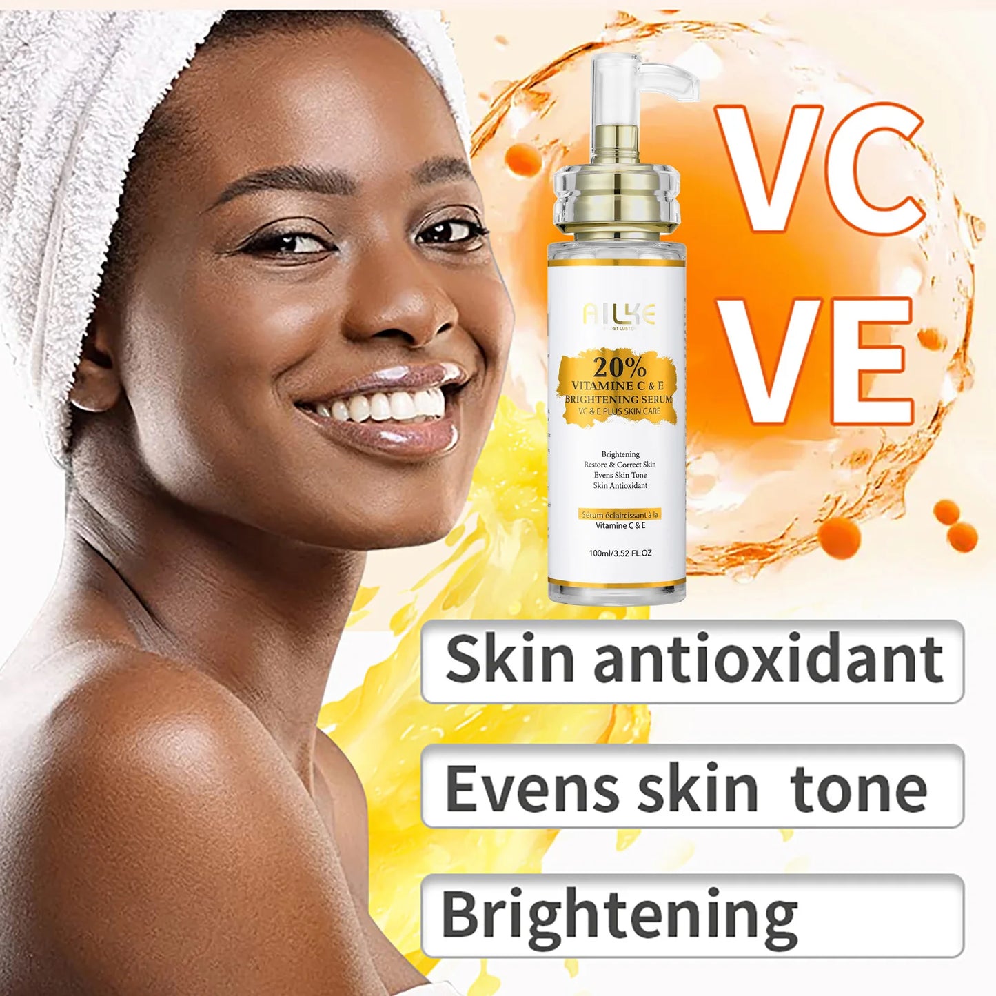 AILKE Vitamin C and E Brightening Serum Reduces Dark Spots