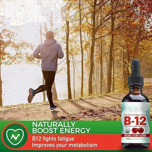 Vitamin B12 Liquid 5000mcg Drops Cherry Flavor Methylcobalamin Sublingual Drops Vegan Sugar Free Health Dietary Supplement 60ml