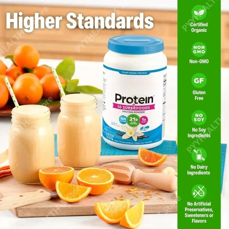 Organic Vegan Protein + 50 Superfoods Powder, 21g Plant Based Protein, 8g Prebiotic Fiber, No Lactose Health Food 2.02 Lb
