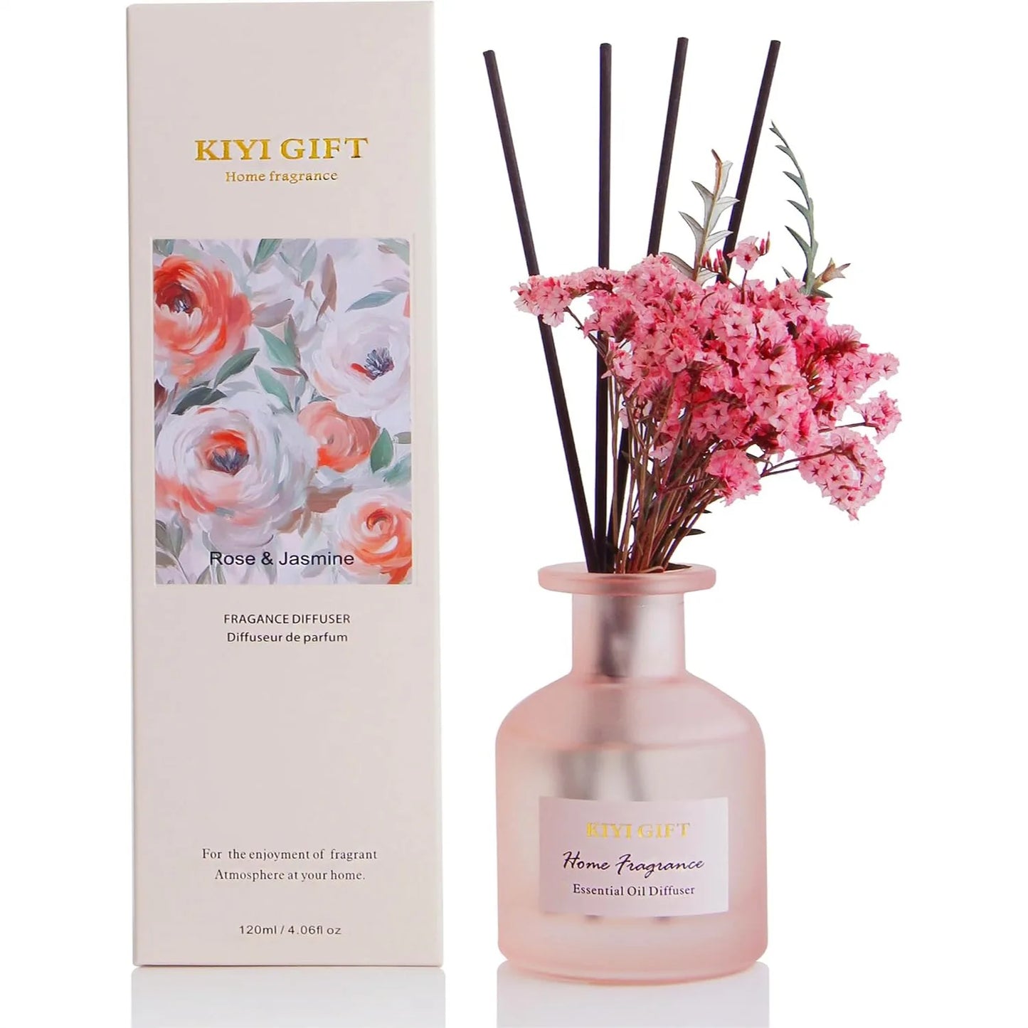 Reed Diffuser Set With Sticks Grapefruit Jasmine Rose Scent Bathroom