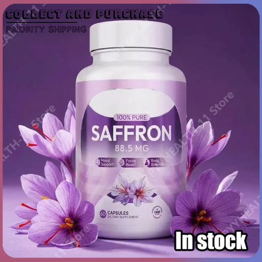 100% Saffron Capsules 88.5mg Crocus Sativus L Flower Extract with Crocin Safranal Natural Plant Extract Daily Health Supplement