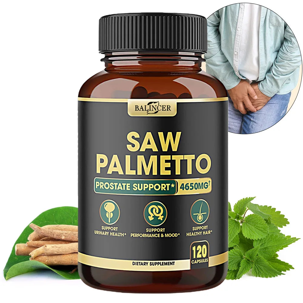 Saw Palmetto Capsules, Prostate Health Support, Reduce Hair Loss & Thinning, Balances Male Hormones, Urinary Tract Care