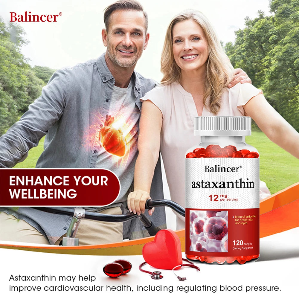 Natural Astaxanthin 12 Mg - Supports Eye, Skin, Joint, Heart and Immune Health, Antioxidant, Non-GMO, 120 Capsules
