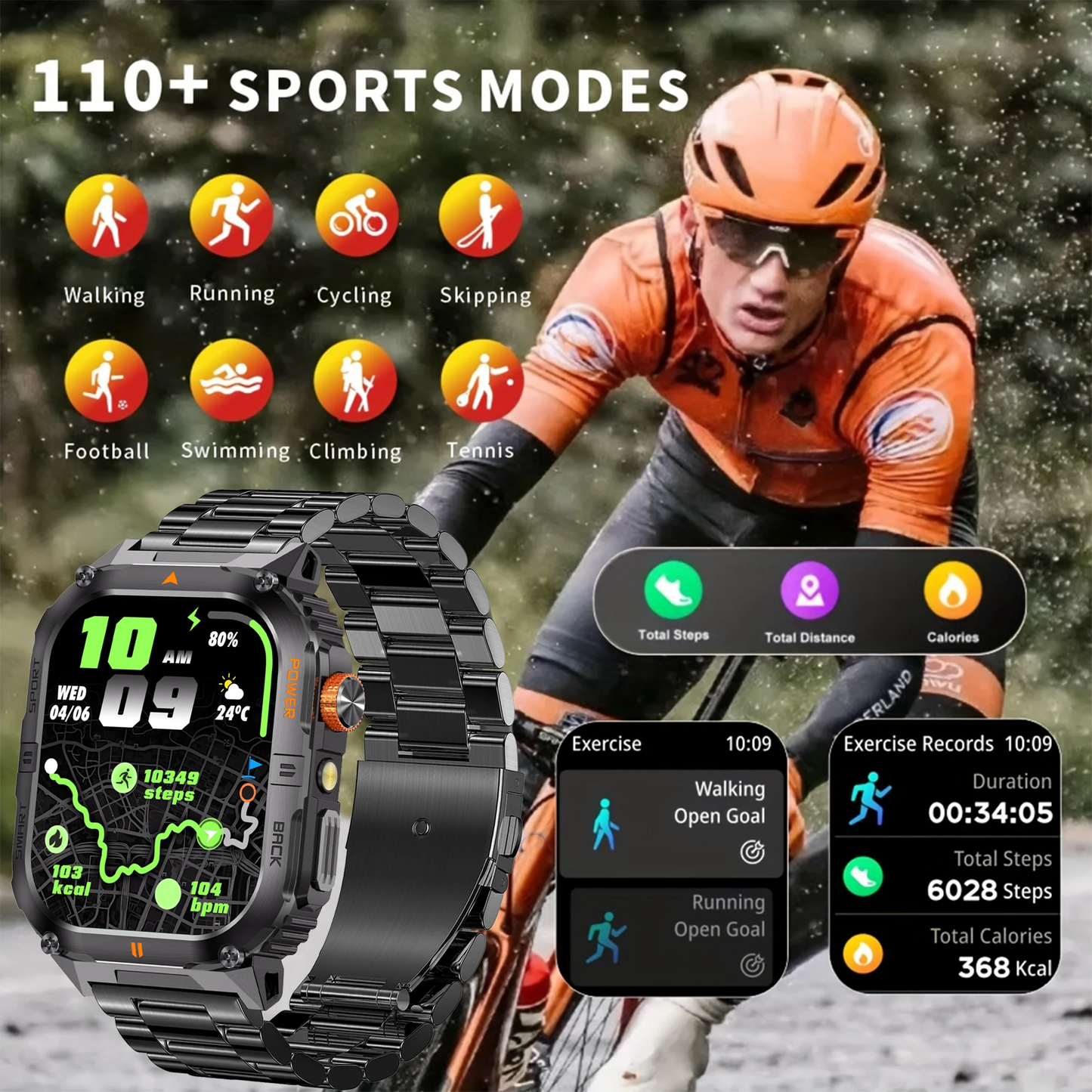Outdoor Sport Smart Watch 2.00" 3ATM Waterproof LED Flashlight Answer Call 1000mAH Big Battery Health Fitness Tracker Smartwatch