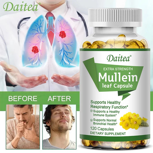 Mullein Extract Capsules, Suitable For Lung & Bronchial Cleanse for Smokers - Respiratory Health Support, Gut Health