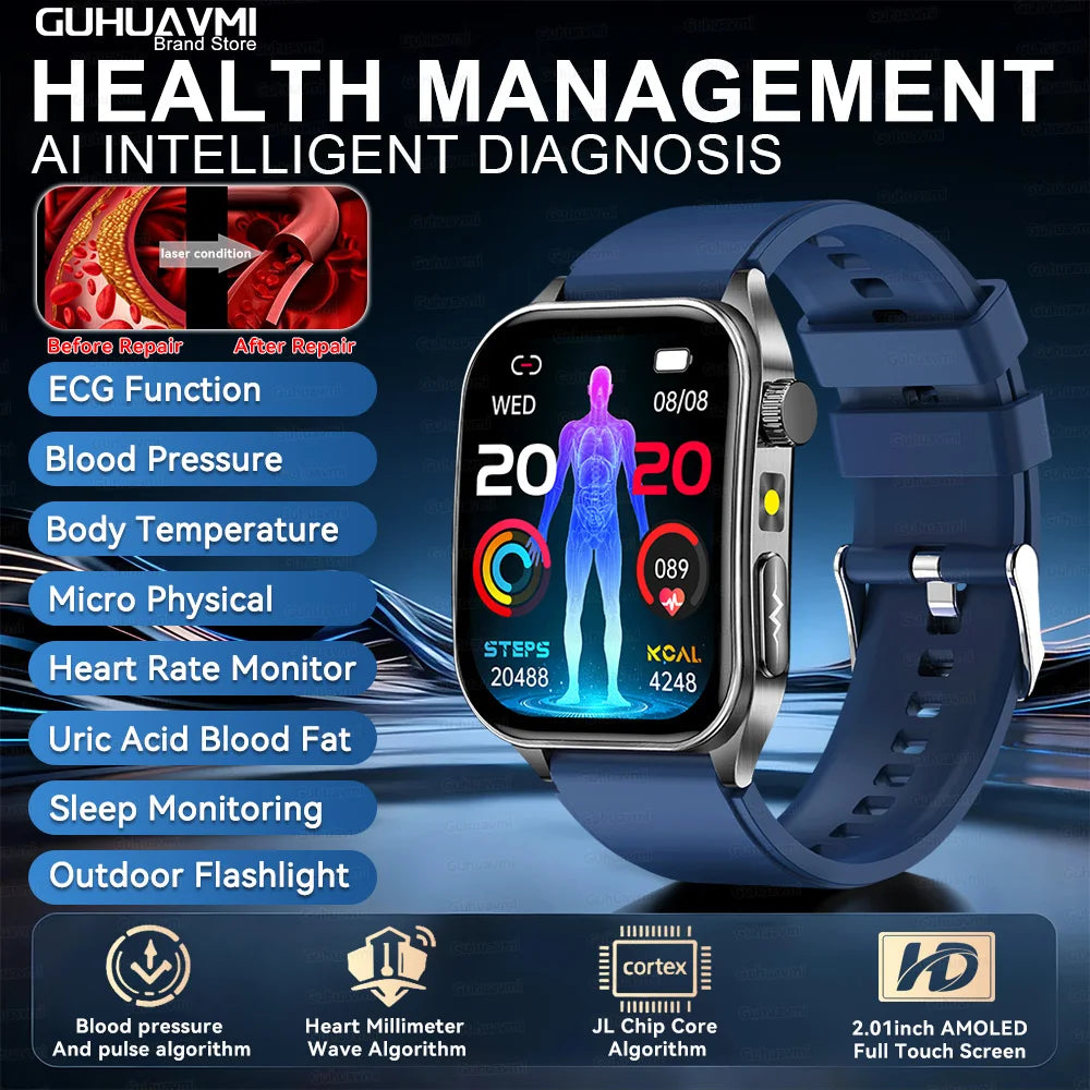 2026New ECG Monitoring Smart Watch 1.95-inch AMOLED Screen Dual-Probe Laser Health Bluetooth Call Waterproof Sports Smartwatches