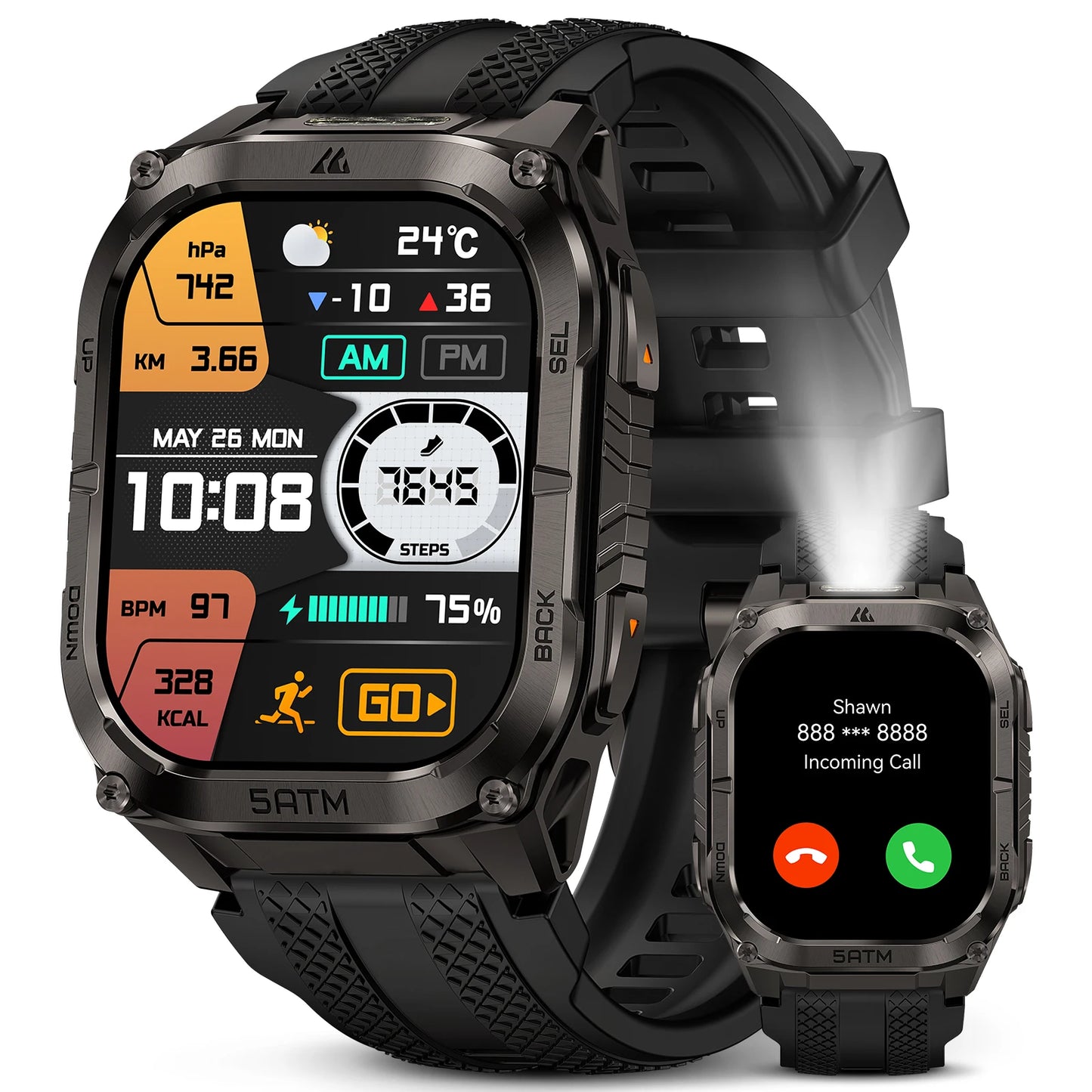 KOSPET TANK M4C Advanced GPS Smartwatch for Men MIL-STD-810H Tough 5ATM Waterproof Integrated Flashlight & Health Tracking